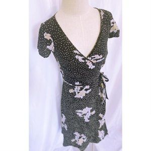 Banana Republic Black Floral Silk Wrap Dress Short